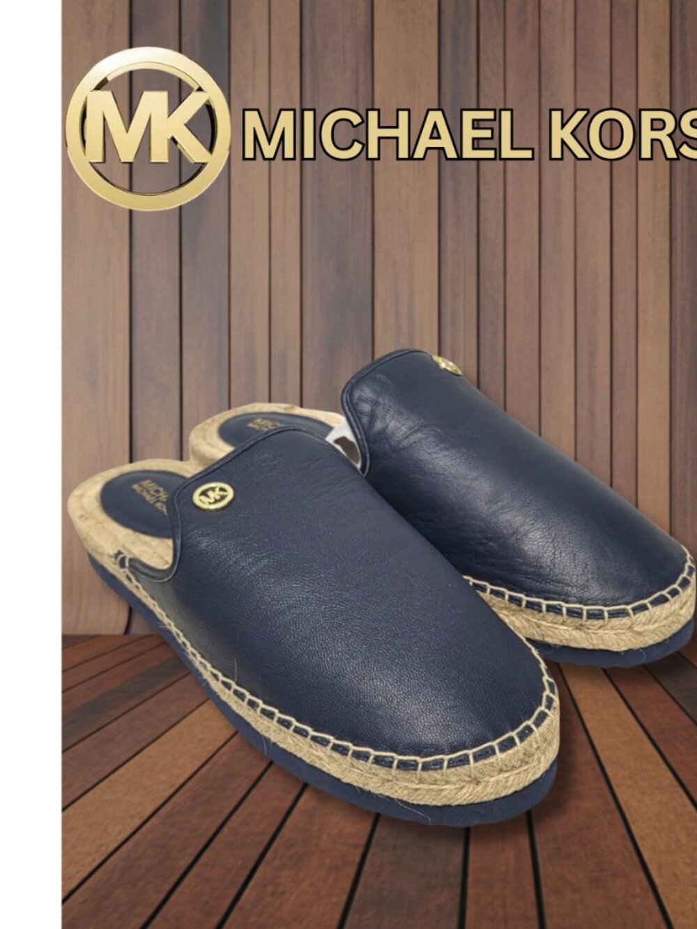 Michael Kors Emilia Slide Navy Leather Upper Size 7.5 NWT - Picture 6 of 6